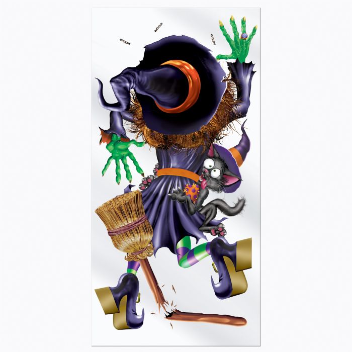 Crashing Witch Door Cover | Halloween Decor NYC | Haunted Home Decoration