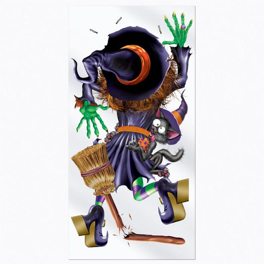 Crashing Witch Door Cover | Halloween Decor NYC | Haunted Home Decoration