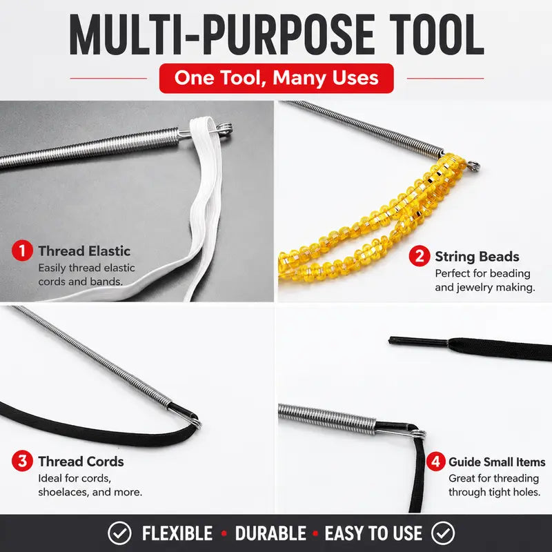 🧵 Flexible Drawstring Threader Tool – 5 PCS Stainless Steel Cord Repair Set