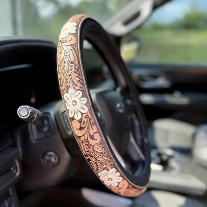 All-Season Breathable Steering Wheel Cover – Western Style, Non-Slip Grip, 14.3-14.6'