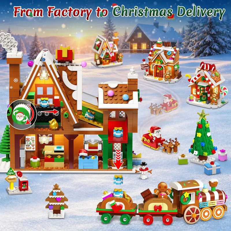 Advent Calendar 2026 Gingerbread House Mini Building Set with Lights | 24 Days Countdown Christmas Village Building Blocks with Xmas Tree Train, Holiday Gift for Adults Girls Boys Ages 12+