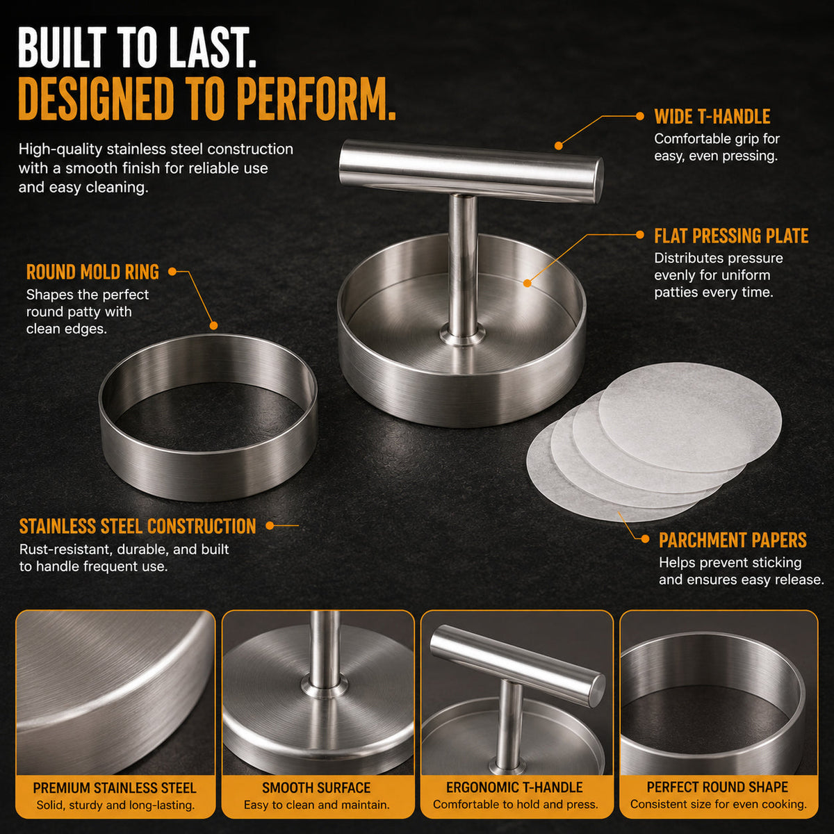 🍔 BBQ FAVORITE | Manual Burger Patty Press – Uniform Round Patties for Grilling, Meal Prep & Home Cooking