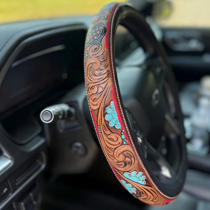 All-Season Breathable Steering Wheel Cover – Western Style, Non-Slip Grip, 14.3-14.6'