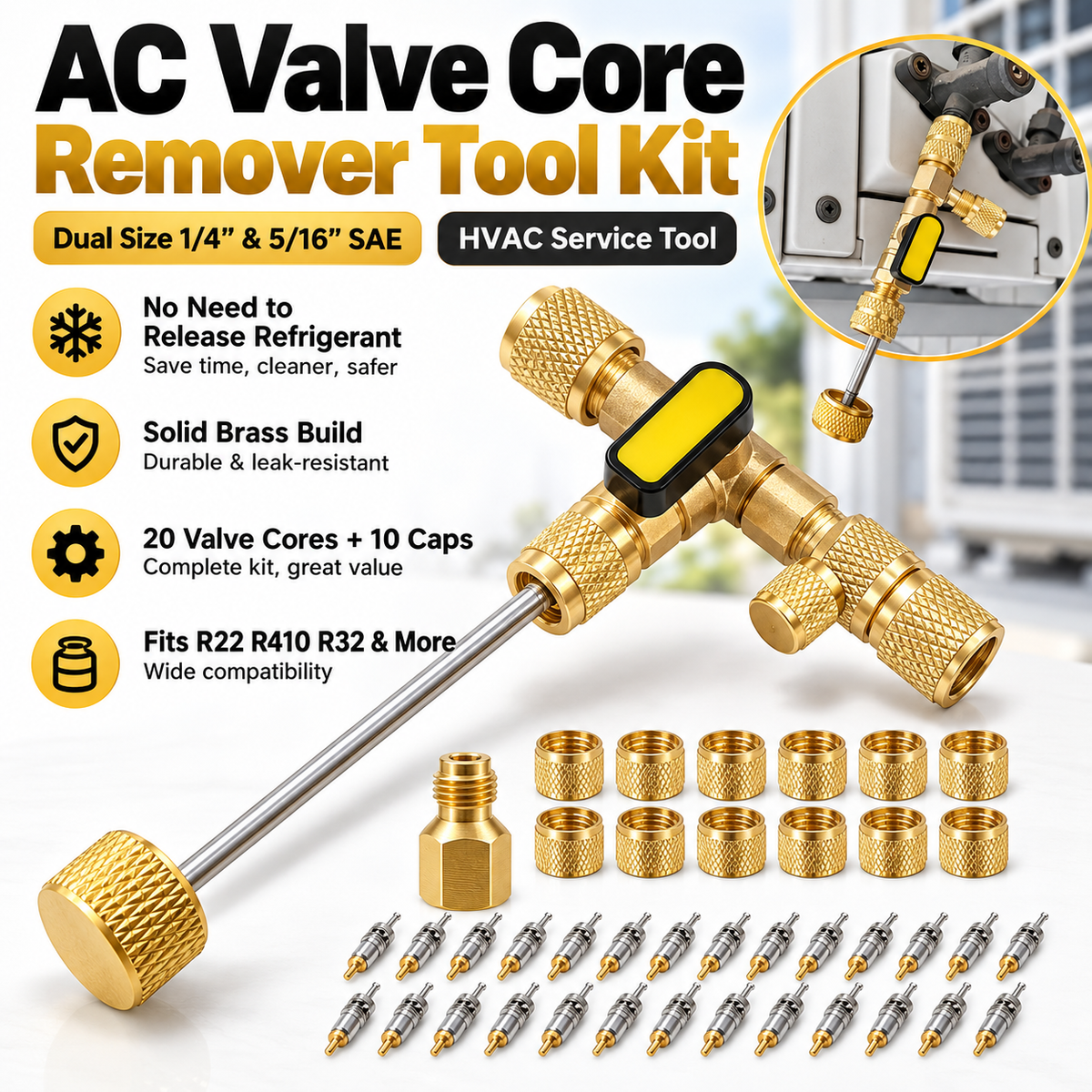 🔧 50% OFF Dual-Size AC Valve Core Remover & Installer Kit 1/4' & 5/16' SAE