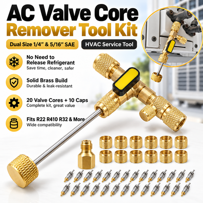 🔧 50% OFF Dual-Size AC Valve Core Remover & Installer Kit 1/4' & 5/16' SAE
