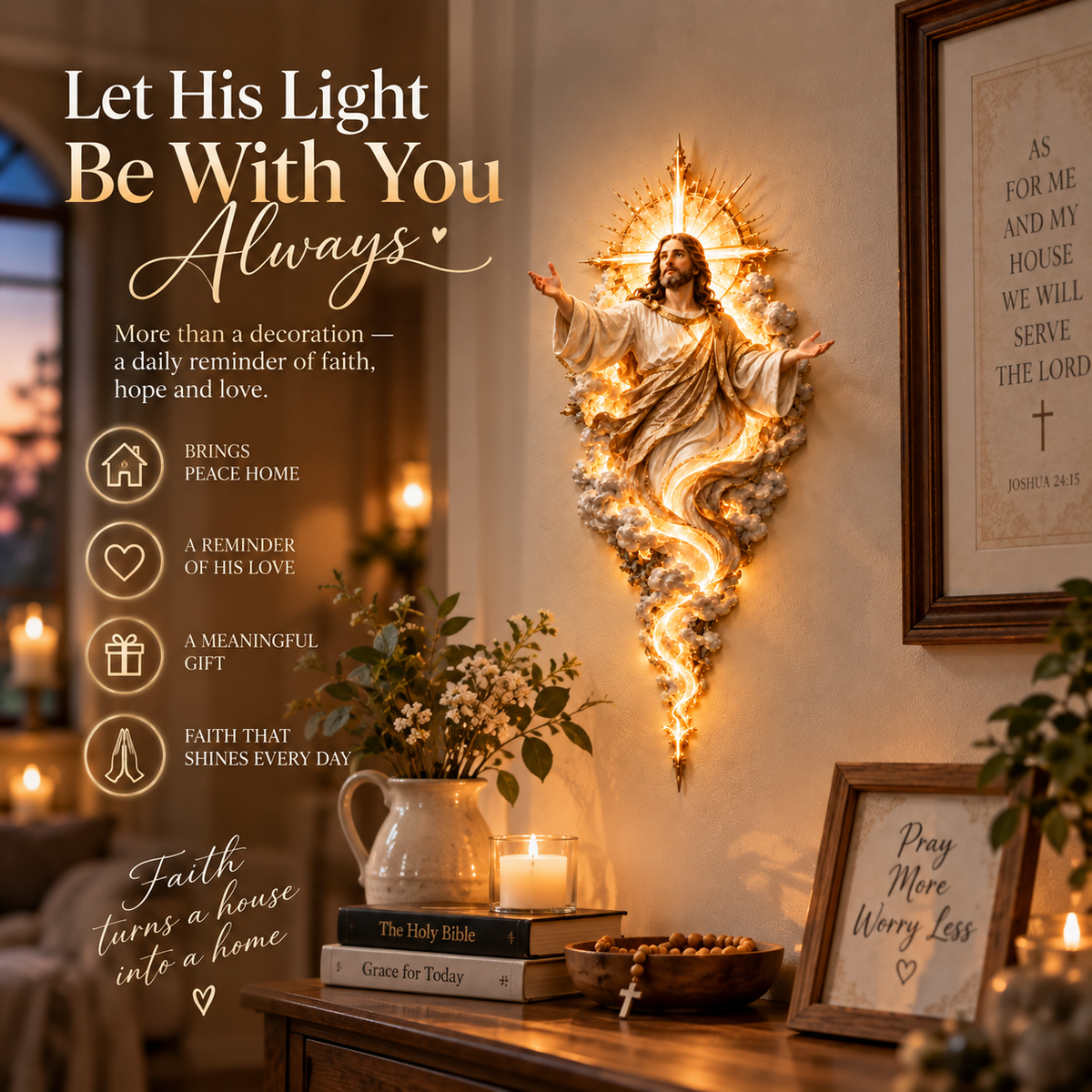 ✝️ Light of the World Jesus Wall Sculpture – A Radiant Symbol of Faith for the Home