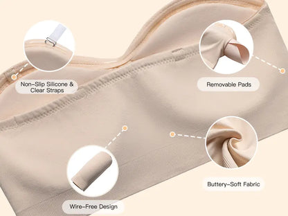 Strapless Bras for Women Non-Slip Silicone Padded Bandeau Bra Wireless Tube Top Bra