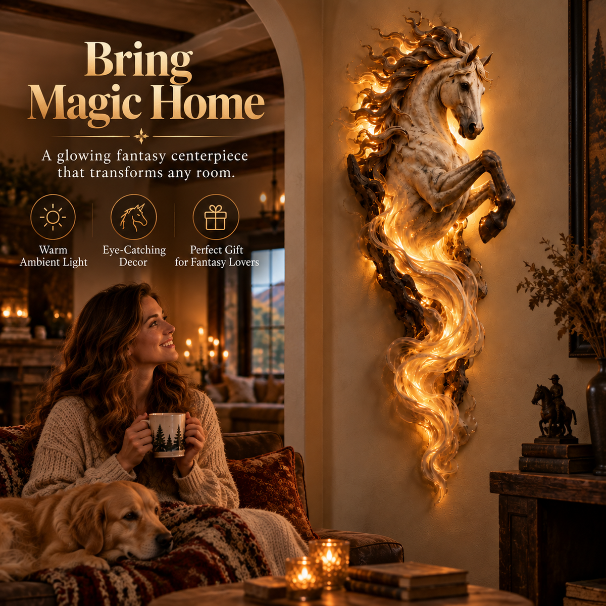 🦄 Celestial Flame Unicorn Wall Sconce – Sculptural Fantasy LED Wall Decor