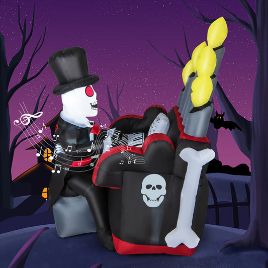 5.2' Inflatable Halloween Skeleton Playing the Piano with Bluetooth Speaker - primary product image