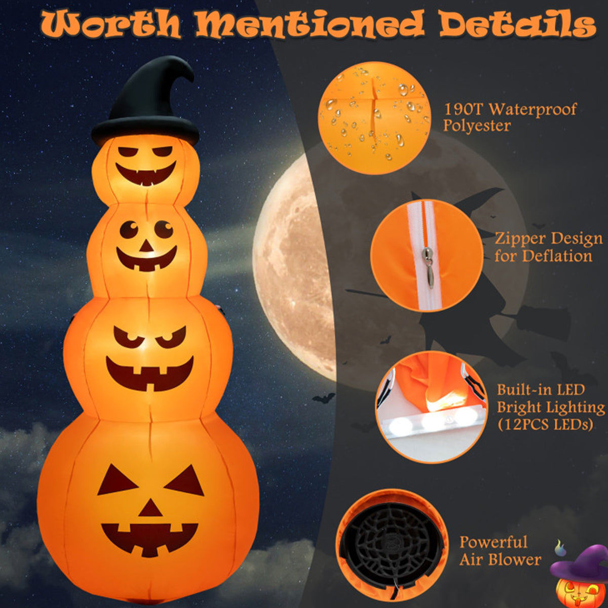 8' Inflatable Halloween Pumpkin Stack