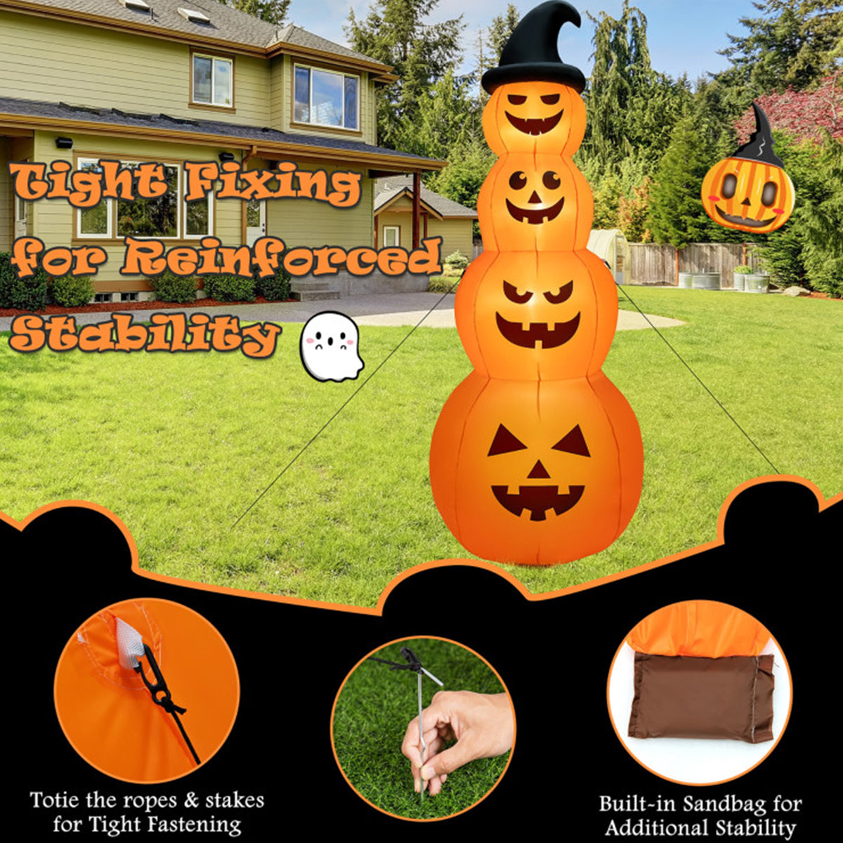 8' Inflatable Halloween Pumpkin Stack