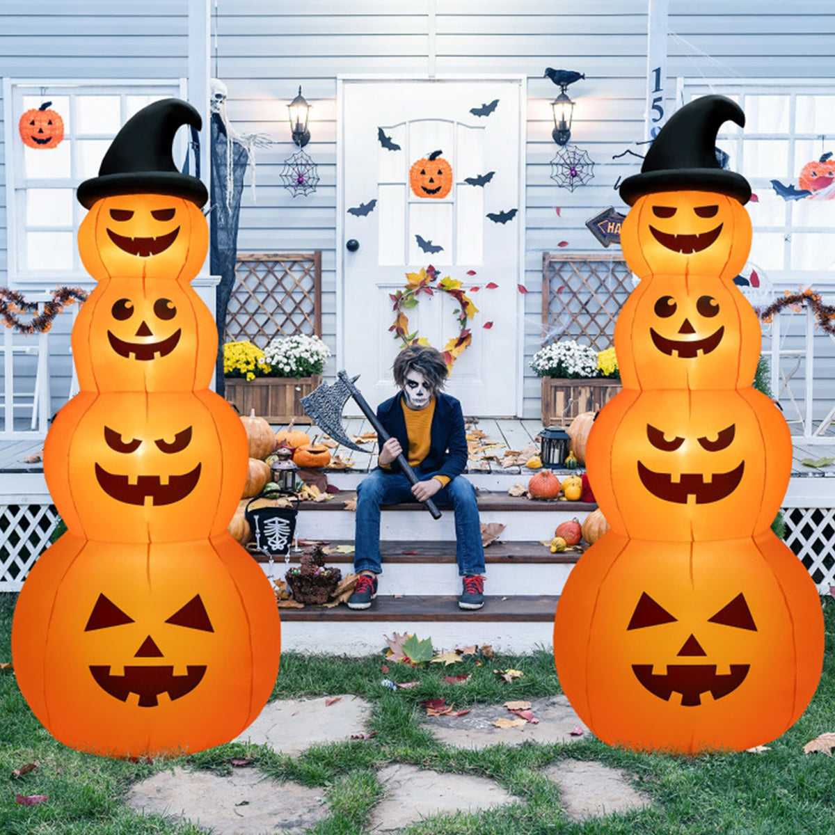 8' Inflatable Halloween Pumpkin Stack