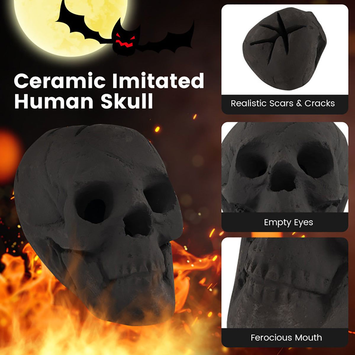 Ceramic Fireproof Fire Pit Skull