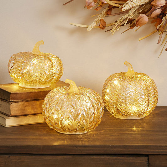 Illuminated Textured Pumpkin Set (Set of 3)