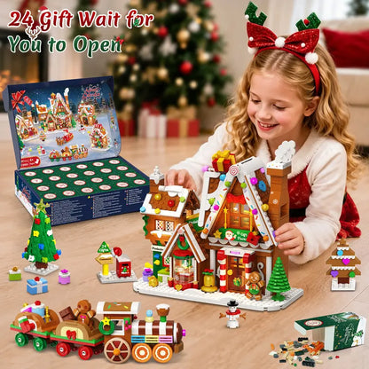 Advent Calendar 2026 Gingerbread House Mini Building Set with Lights | 24 Days Countdown Christmas Village Building Blocks with Xmas Tree Train, Holiday Gift for Adults Girls Boys Ages 12+