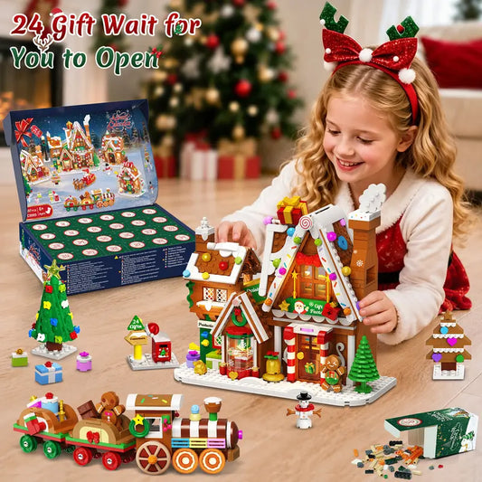 Advent Calendar 2026 Gingerbread House Mini Building Set with Lights | 24 Days Countdown Christmas Village Building Blocks with Xmas Tree Train, Holiday Gift for Adults Girls Boys Ages 12+