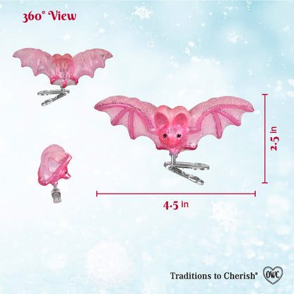 Old World Christmas Shimmering Pink Bat Halloween Ornament