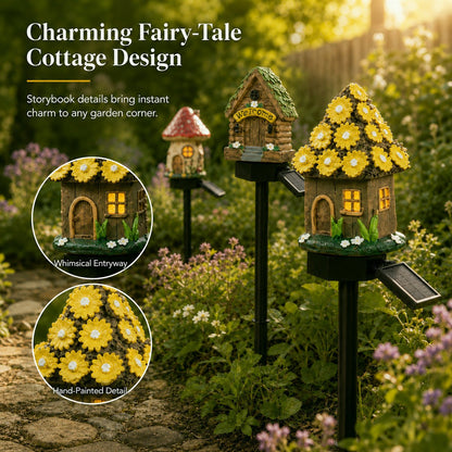 Garden Decor Solar Fairy House Stake Lights - Auto Light Sensor Resin Outdoor Lighting, Waterproof Yard Accessories
