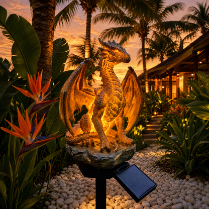 🐉Golden Ember Solar Dragon Outdoor Statue Light, Fantasy Garden Decor
