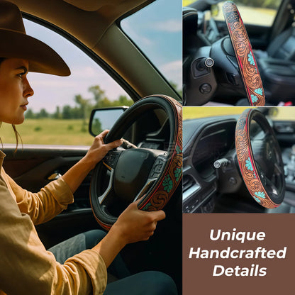 All-Season Breathable Steering Wheel Cover – Western Style, Non-Slip Grip, 14.3-14.6'