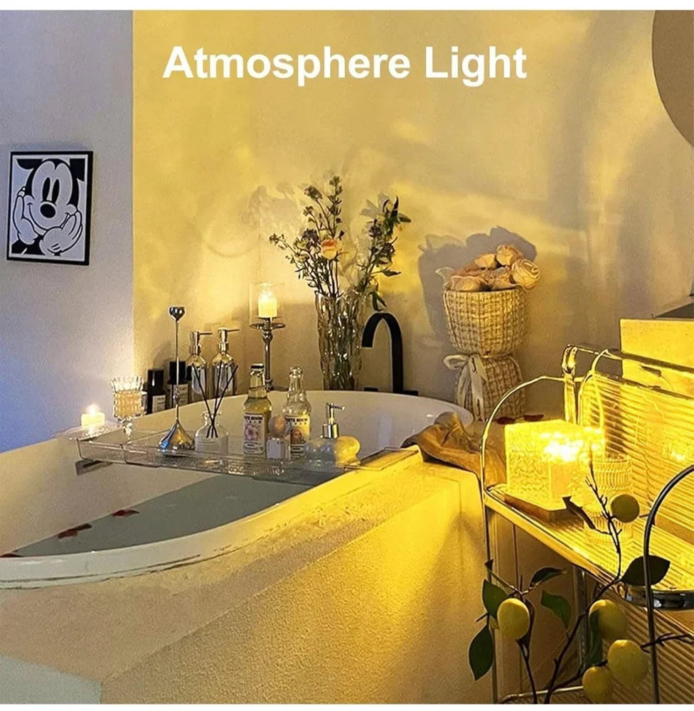 Rechargeable Waterproof Shower Light | 16-Color Ocean Wave Projector with Remote, Wireless Dimmable Bathroom Mood Light