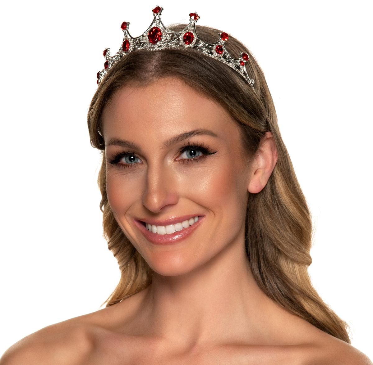 Red Bejeweled Silver Tiara | NYC Costume Hat | Costume Headwear Shop