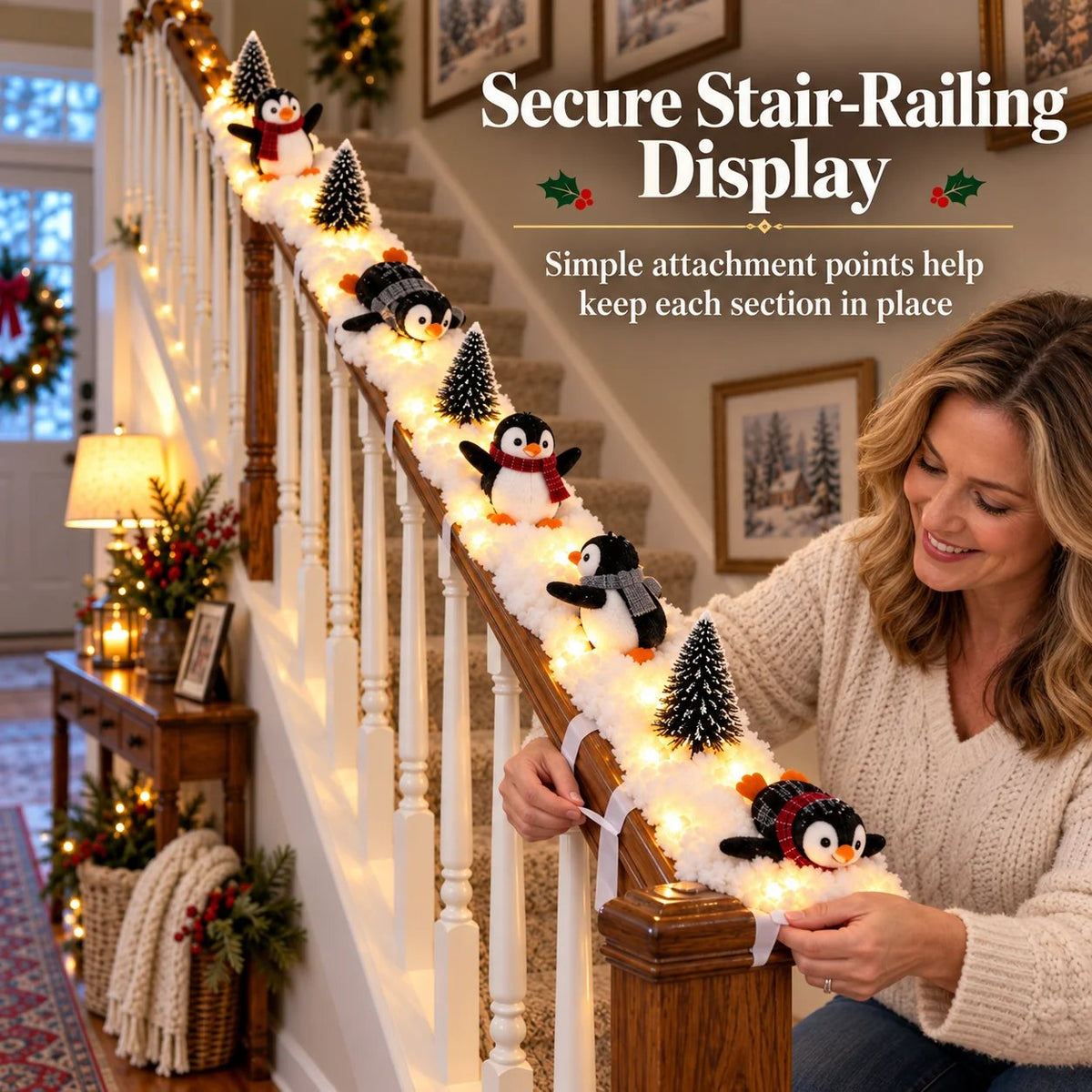 🔥Hot Sale 22% OFF🔥Playful Penguin Snowy Stair Railing Decor