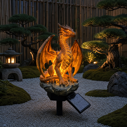 🐉Golden Ember Solar Dragon Outdoor Statue Light, Fantasy Garden Decor