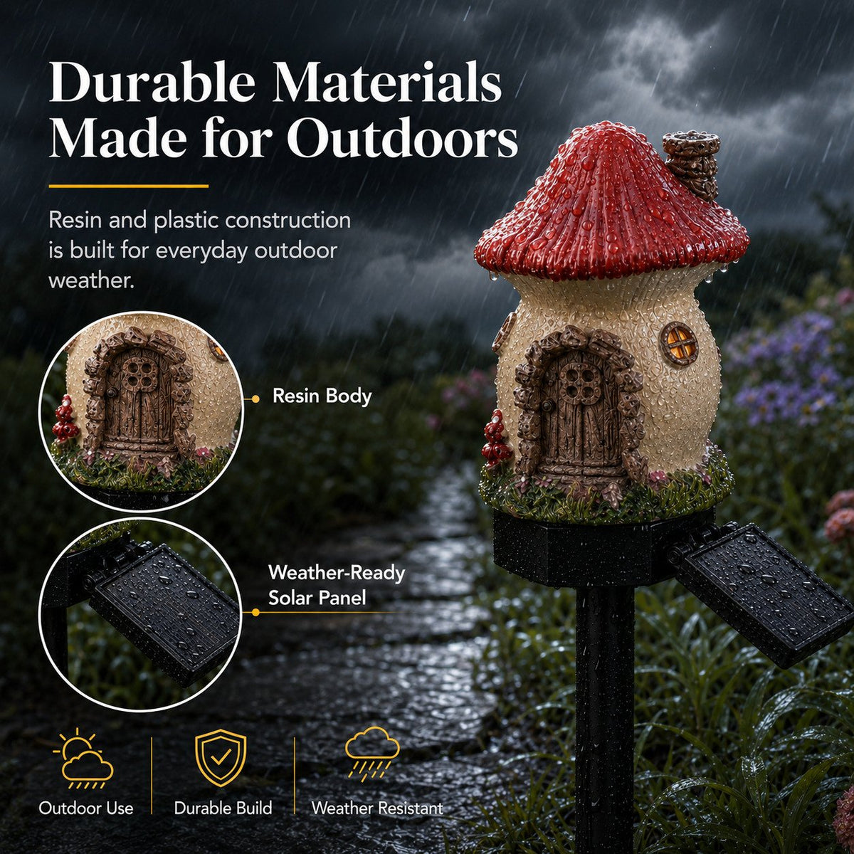 Garden Decor Solar Fairy House Stake Lights - Auto Light Sensor Resin Outdoor Lighting, Waterproof Yard Accessories