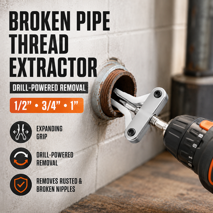 Broken Pipe Thread Extractor, Universal 1/2' 3/4' 1' Pipe Nipple Remover, Drill Powered Broken Thread Removal Tool for Rusty Faucet & Pipe Nipples