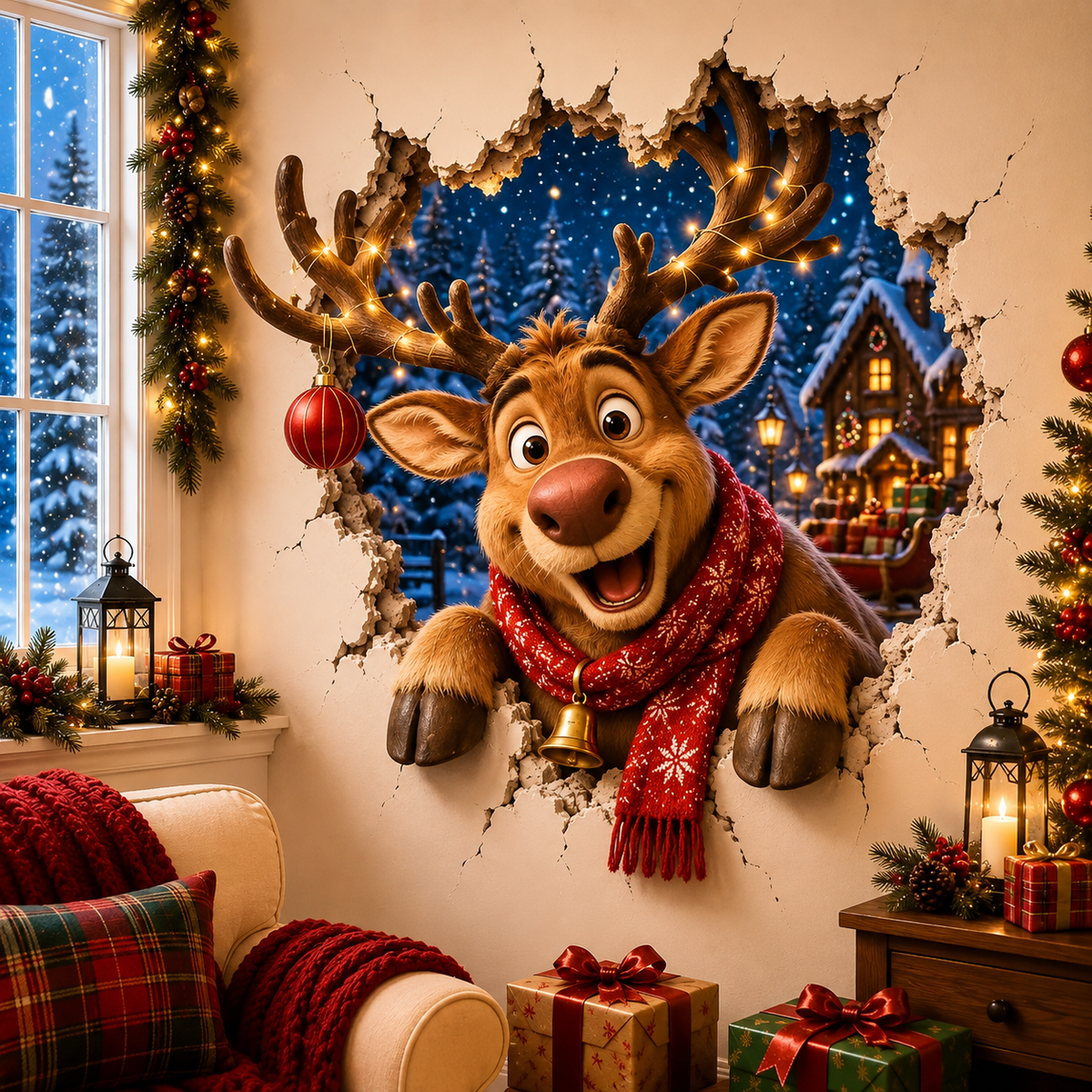 🔥Last Day 50% OFF-19.7'' Christmas Breaking Through the Wall Decal🎄🎁