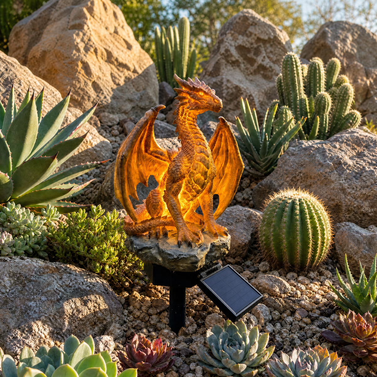 🐉Golden Ember Solar Dragon Outdoor Statue Light, Fantasy Garden Decor
