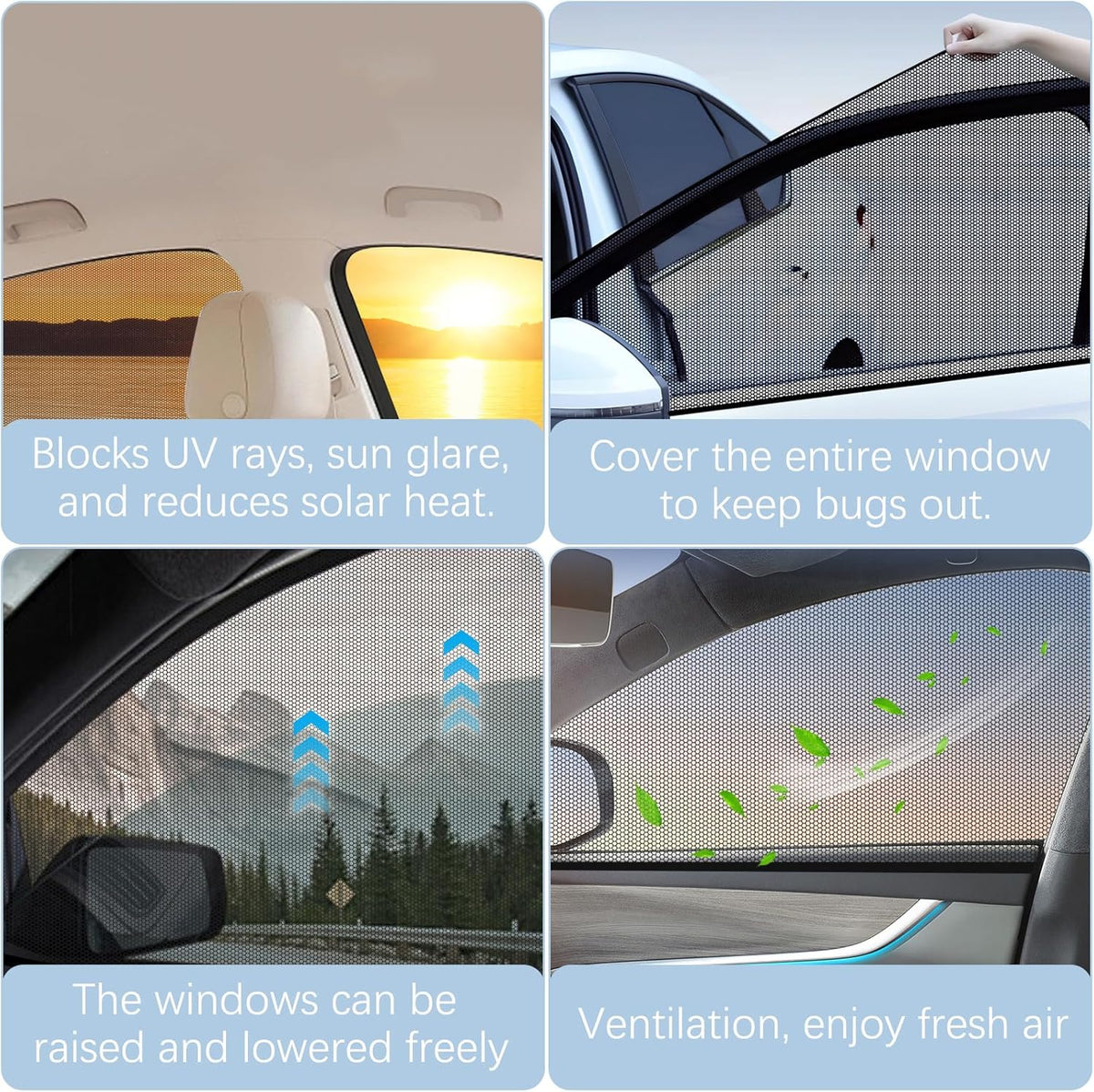 Car Window Shades - Highly Elastic Universal Car Side Window Cover, Breathable Mesh Camping Car Sun Shade for Reduce UV Rays, Car Screen Mosquito Net Privacy Protection