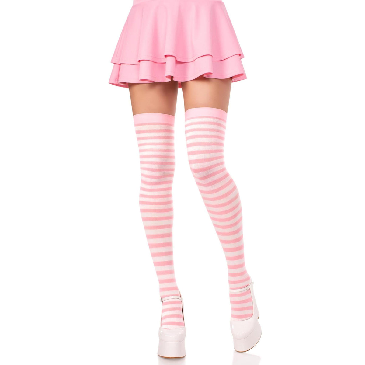 Nylon Striped Thigh High Stockings