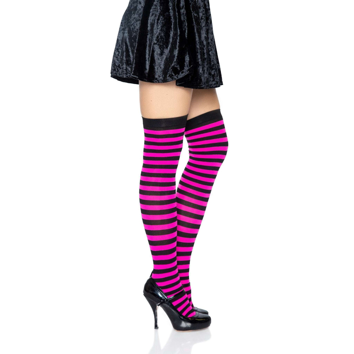 Nylon Striped Thigh High Stockings