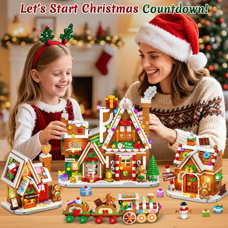 Advent Calendar 2026 Gingerbread House Mini Building Set with Lights | 24 Days Countdown Christmas Village Building Blocks with Xmas Tree Train, Holiday Gift for Adults Girls Boys Ages 12+