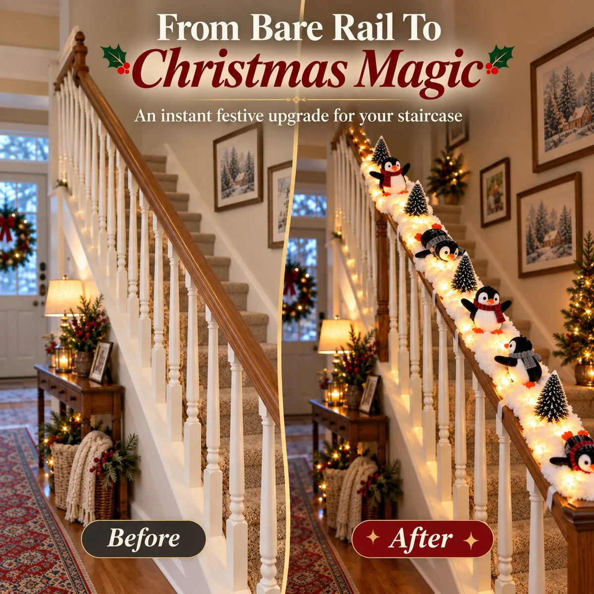 🔥Hot Sale 22% OFF🔥Playful Penguin Snowy Stair Railing Decor