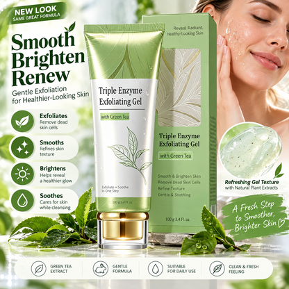 🍃 GreenGlow Triple Enzyme Exfoliating Gel – Gentle Skin Polish with Green Tea