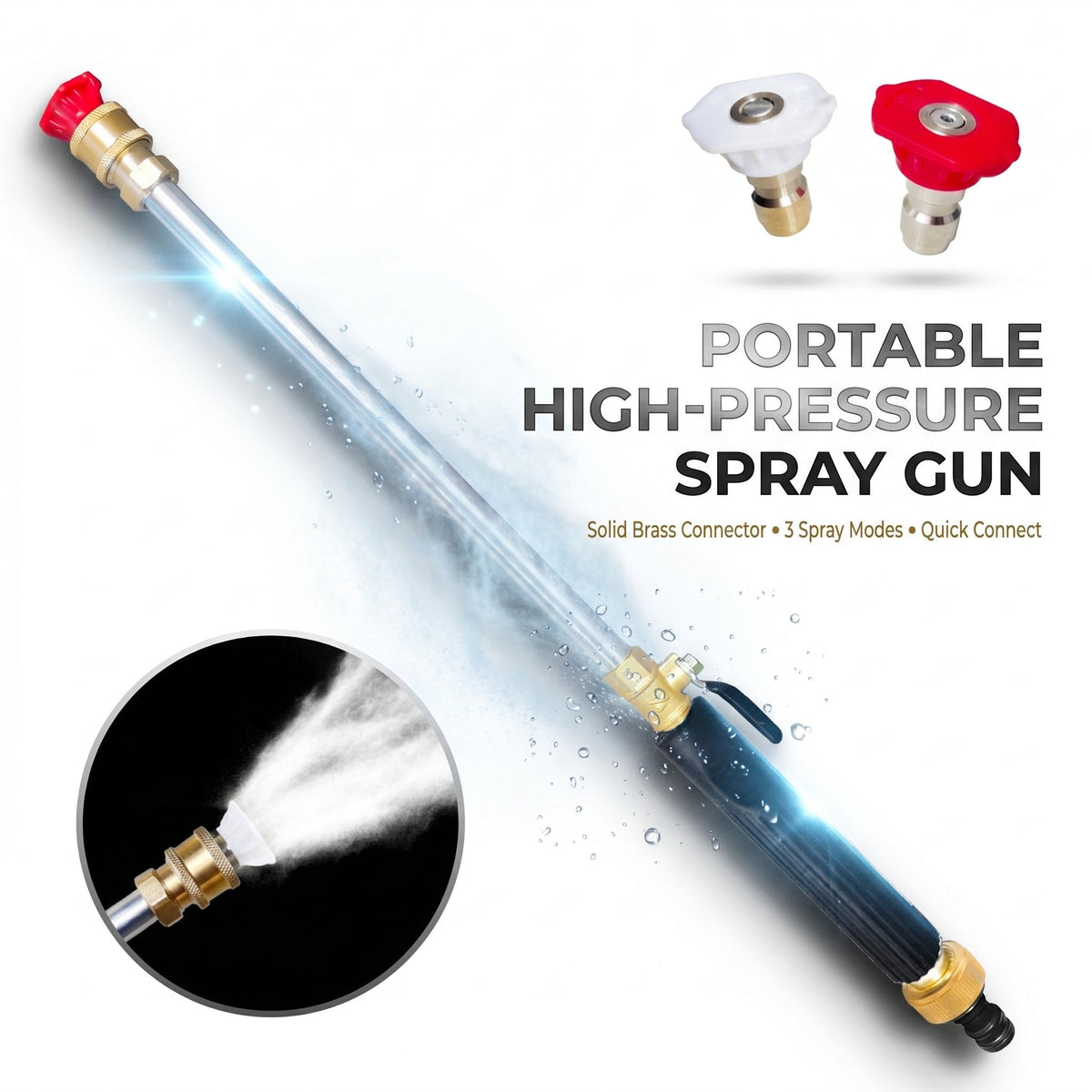 High-Pressure Water Gun – 3 Nozzles, Rustproof Aluminium Alloy, Effortless Deep Cleaning