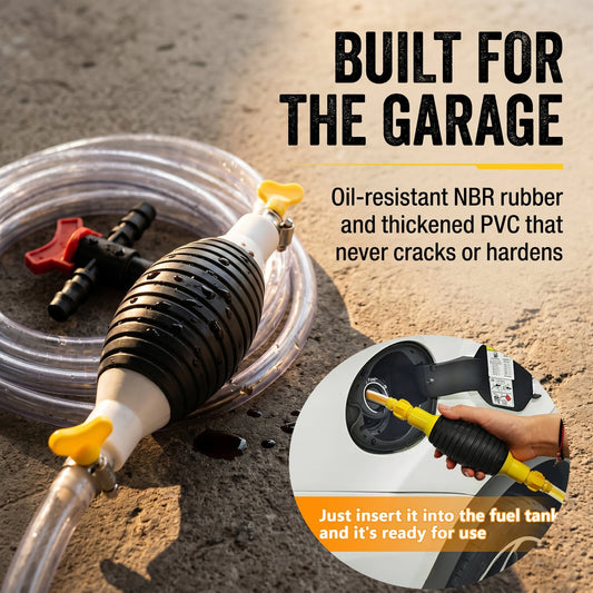 Manual Siphon Pump Kit | Fast Fuel, Water & Oil Transfer Pump with 1M Hose & Hose Clamps for Cars, Boats & Emergency Use