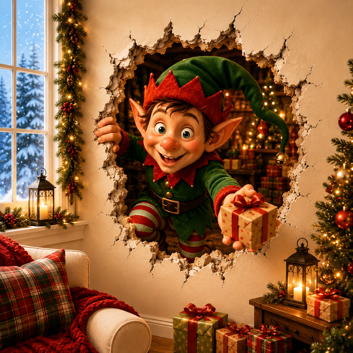 🔥Last Day 50% OFF-19.7'' Christmas Breaking Through the Wall Decal🎄🎁