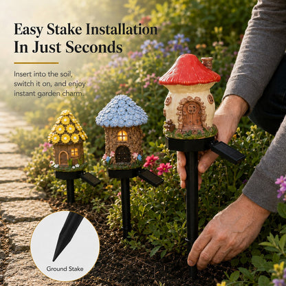 Garden Decor Solar Fairy House Stake Lights - Auto Light Sensor Resin Outdoor Lighting, Waterproof Yard Accessories