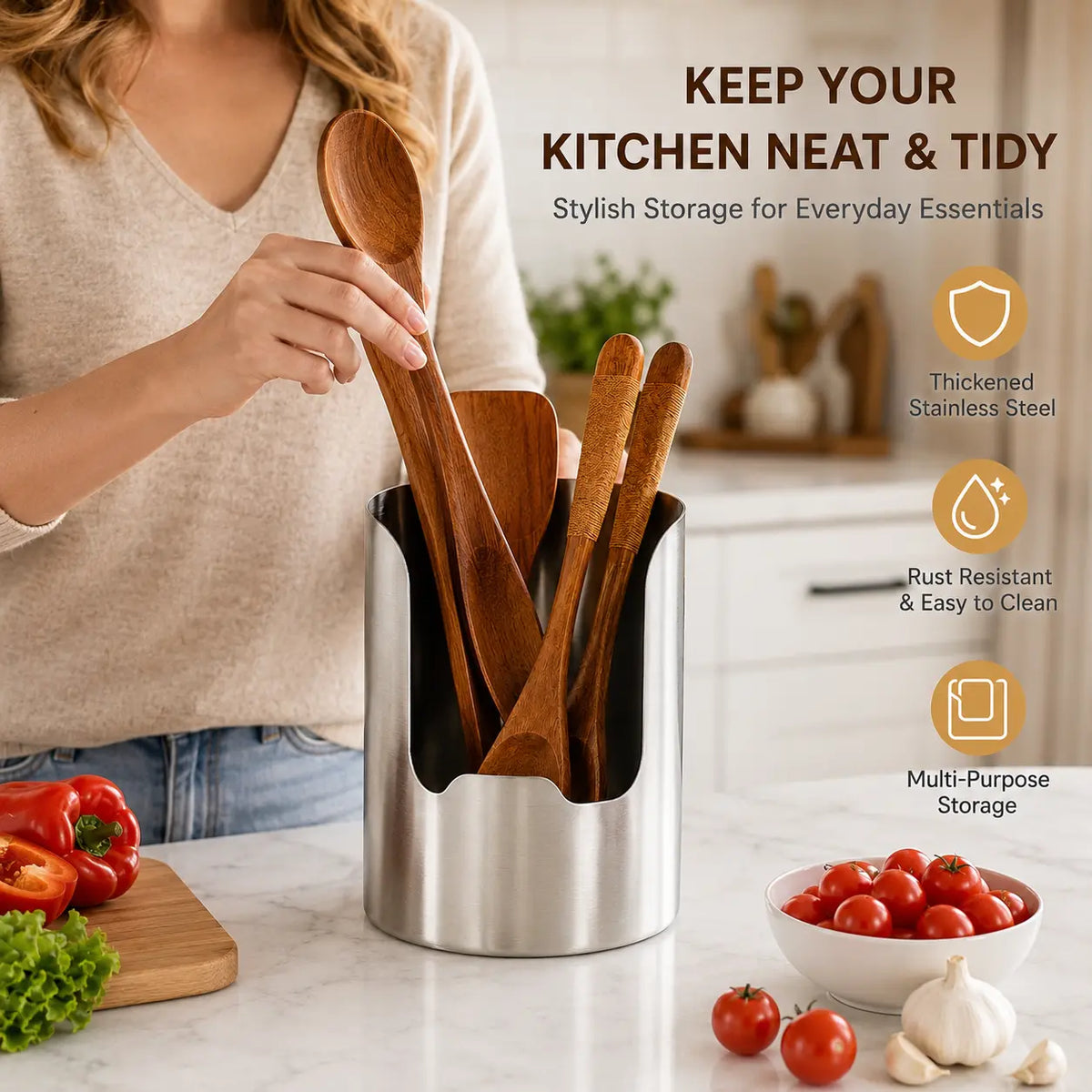 Stainless Steel Utensil Holder – Rust-Resistant Kitchen Organizer