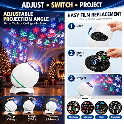 4-in-1 Christmas Projector Lights with Remote, Indoor Ceiling Projector