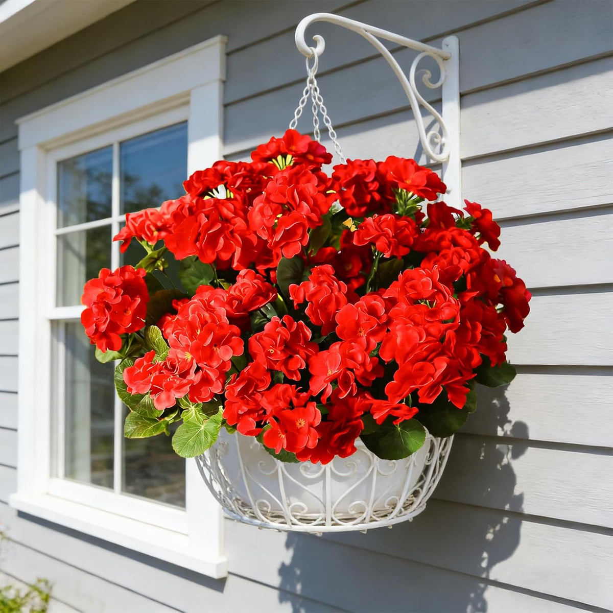 UV Resistant Artificial Geraniums – Outdoor Red Faux Flowers for Patio, Garden & Home Decor