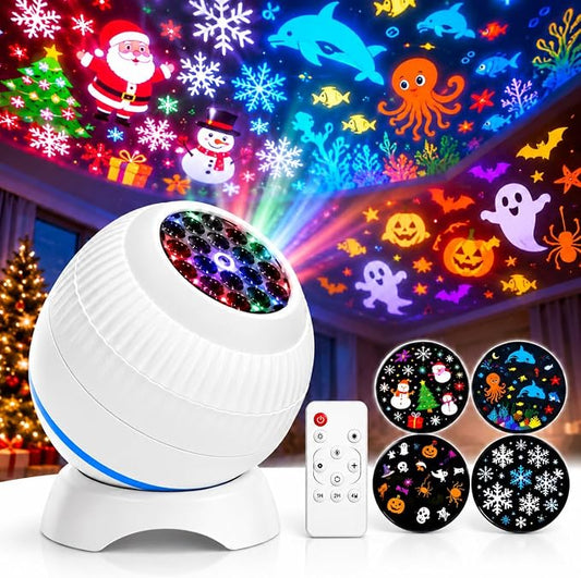 4-in-1 Christmas Projector Lights with Remote, Indoor Ceiling Projector
