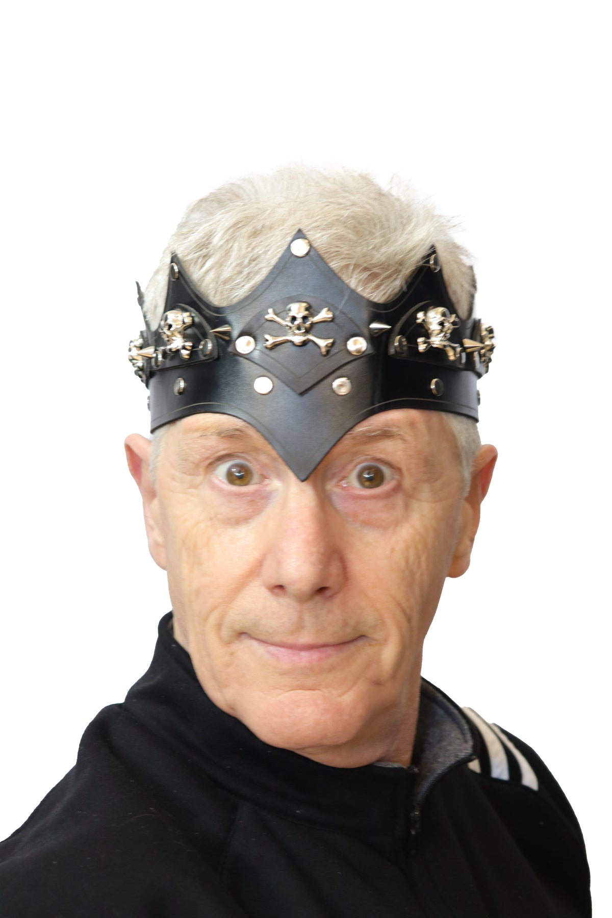 Black Leatherlike Skull Crown w/ Elastic Tie | NYC Costume Hat | Costume Headwear Shop