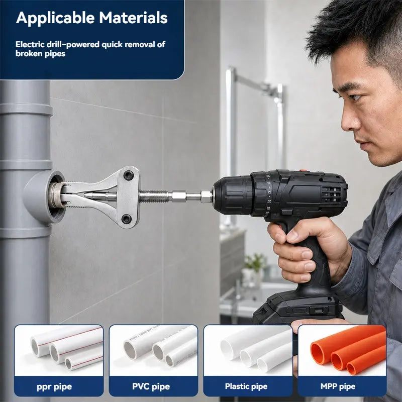 Broken Pipe Thread Extractor, Universal 1/2' 3/4' 1' Pipe Nipple Remover, Drill Powered Broken Thread Removal Tool for Rusty Faucet & Pipe Nipples