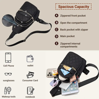 Women's Solid Color Quilted Waterproof Belt Bag