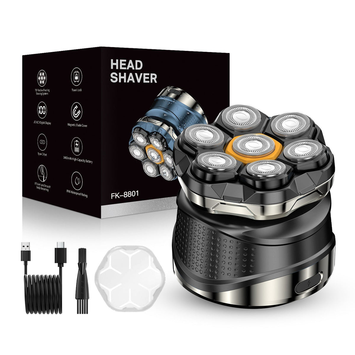 🔥 Professional 7D Magnetic Head Shaver for Men – IPX7 Wet & Dry Rotary Bald Shaver with 120-Min Runtime